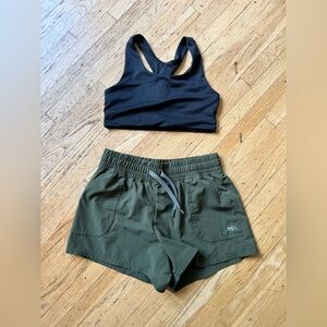 DSG Girls Dark Green Athletic Shorts with Black sports bra to match - Size M